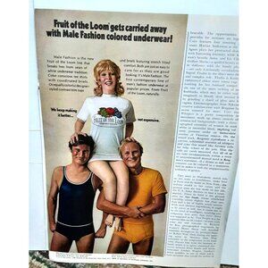 1973 Fruit of the Loom Ad Vintage Male Fashion Colored Underwear Print Ad